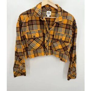 Urban Outfitters BDG Yellow Black Long Sleeve Crop Top Women's Size Small S